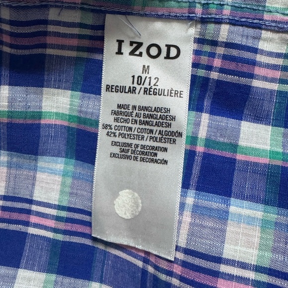IZOD Plaid Button Down Long Sleeve Top blue/pink/green Size M 10/12 - Picture 4 of 6
